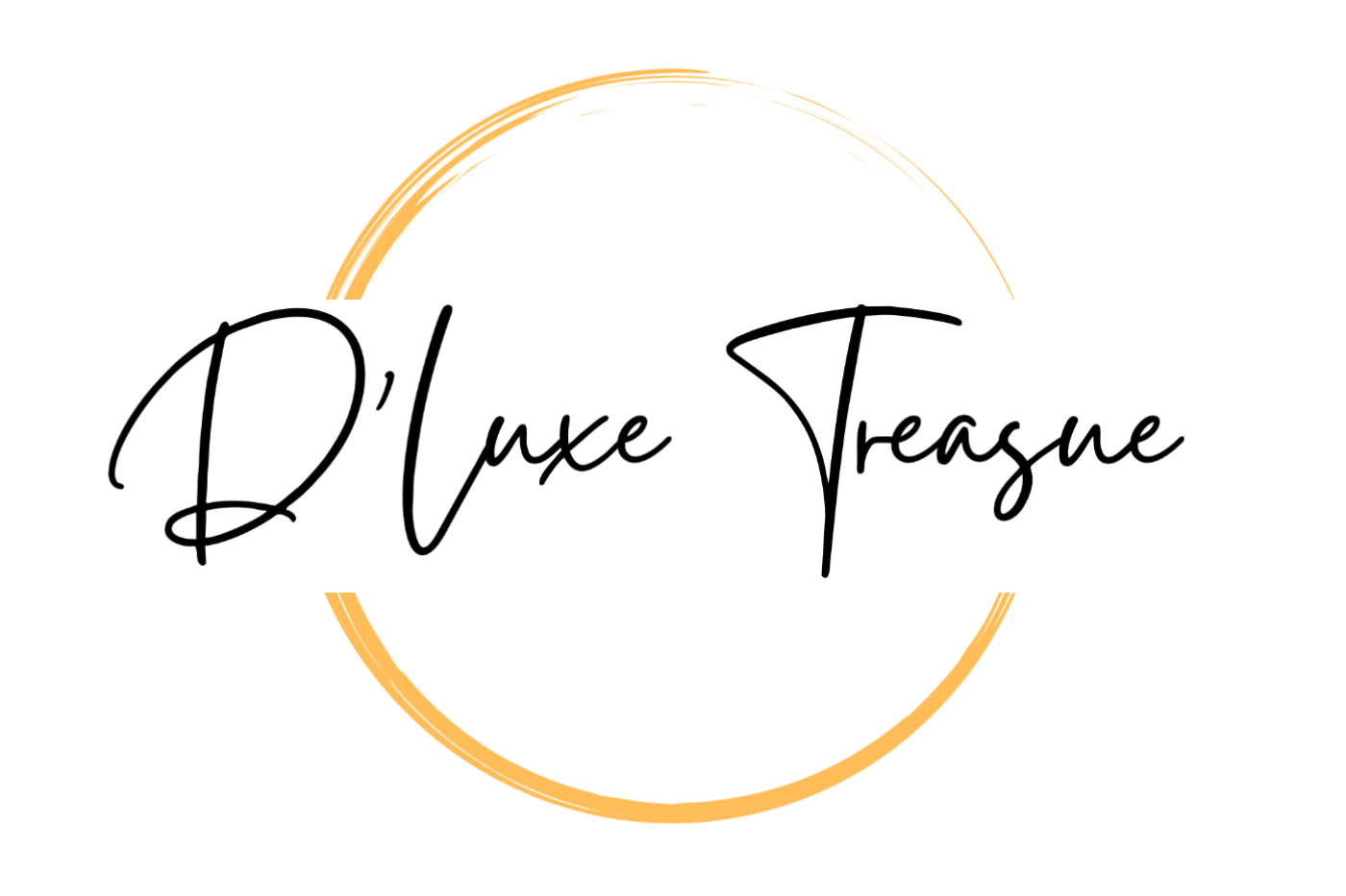 Logo of D' Luxe Treasure with a gold circle on a white background